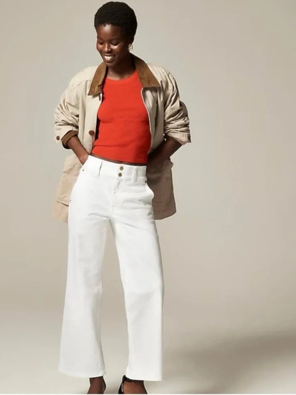 J. Crew Slim-wide Jean Stacked Buttons White SZ 27 NWT